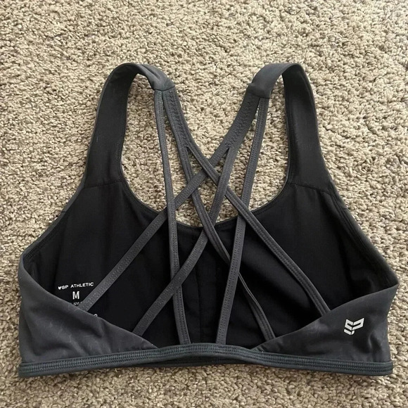 SP Athletics Strappy Gray Minimal‎ Light Compression Sport Bra Size Medium Cross - Picture 5 of 7
